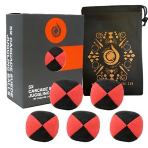 Set von 5 hochwertigen 110 g Jonglierbällen aus Wildlederimitat in Rot und Schwarz, ideal für Anfänger und Fortgeschrittene, inklusive Tragetasche.