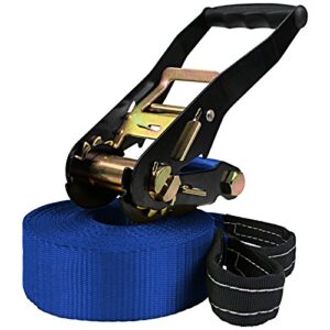 ALPIDEX Slackline 15m in Blau für Anfänger und Fortgeschrittene mit maximaler Belastung von 2 Tonnen, inklusive Transportbeutel und 7 Jahre Garantie auf Materialien.