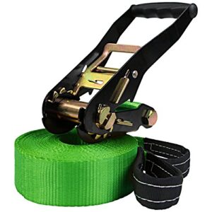 ALPIDEX Slackline 15 m für Anfänger und Fortgeschrittene in grün mit robuster Ratsche und hochwertigem Nylonband, ideal zum Balance-Training und sicheren Transport.