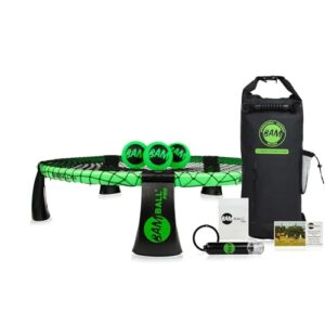bamball® Roundnet Pro Set (Turnier Edition) mit 3 spezialisierten Bällen, wasserdichtem Rucksack und Zubehör für professionelle Spieler.