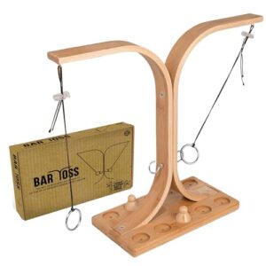 Bar Toss Geschicklichkeitsspiel aus Bambus mit zwei vertikalen Armen und Ringen zum Werfen, ideal für Indoor und Outdoor