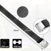 Robustes 250 cm langes Gurtband mit Metallklemme, geeignet für die Befestigung von Outdoor-Geräten bis zu 900 kg, symbolisiert Flexibilität und hohe Tragfähigkeit.
