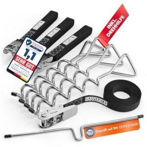 Naviable Bodenanker Set - Robuste Erdanker aus rostfreiem Stahl mit Drehhilfe, inklusive XXL Spanngurten für Trampolin, Zelte und Pavillons