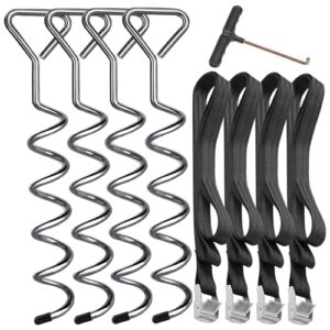 Hodzeed 4 Stück Bodenanker Set aus verzinktem und rostfreiem Stahl für die sichere Verankerung von Trampolinen, Schaukeln und Gartenmöbeln im Freien.