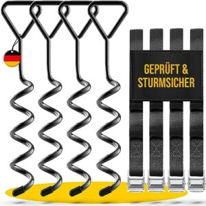 SCHMITZ.Tools Bodenanker zum Eindrehen für Trampoline – extra sichere Premium Ausführung mit stabilen Erdnägeln und robusten Spannriemen zur sicheren Befestigung im Freien