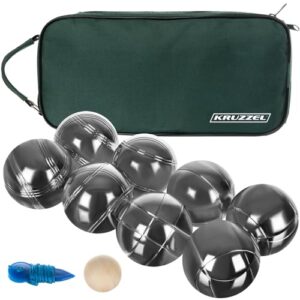 Boule Set mit 8 Kugeln, einem Zielball und einer praktischen Tragetasche für Outdoor-Aktivitäten im Freien.