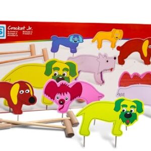 BS Toys Krocket Jr Spielset für Kinder ab 3 Jahren mit bunten Hundemotiven und Holzspielpfählen, ideal für aktive Gartenspiele und Bewegung im Freien.