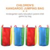 Vier bunte Kartoffelsack Renntaschen für Kinder und Erwachsene in verschiedenen Farben, ideal für Familienaktivitäten, Geburtstagsfeiern und Hinterhofspiele.