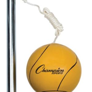 Champion Sports Portable Tetherball Set mit gelbem Ball, geeignet für Garten, Strand und Poolpartys, inklusive langlebiger Teleskopstange und Nylonseil.