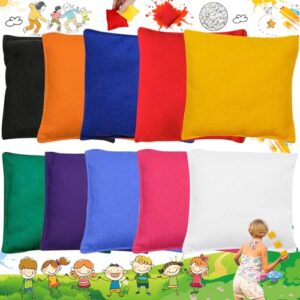 Set aus 10 bunten Cornhole Säcken zum Spielen im Freien, ideal für Kinder und Erwachsene, mit lebendigen Farben wie Rot, Blau, Grün, und Gelb.