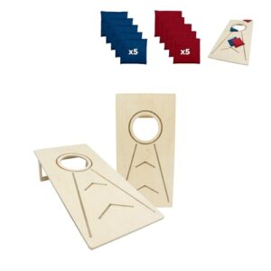 Cornhole Wurfspiel Set für Outdoor und Indoor, beinhaltet zwei Holz Spielfelder und 8 Wurfsäcke in rot und blau, ideal für Familien und Freunde.