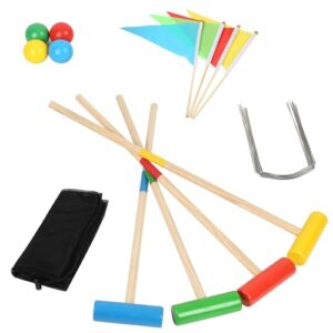 Daromigo Krocket Spielset für Erwachsene und Kinder mit Holzschlägern, bunten Bällen und Flaggen, ideal für Outdoor Aktivitäten und Familienfeste.