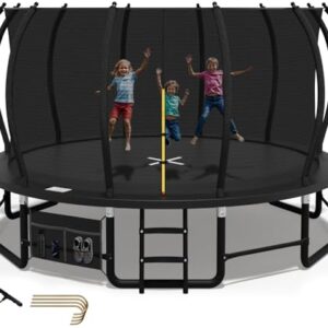 Großes, rundes Devoko Trampolin für Kinder und Erwachsene mit Sicherheitsnetz und stabiler Konstruktion, ideal für Outdoor-Spaß und Fitness.