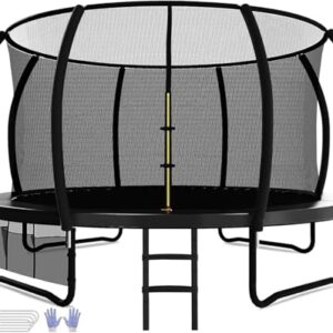 Rundes Devoko Trampolin Outdoor in verschiedenen Größen mit Sicherheitsnetz und Leiter, ideal für Kinder und Familien, TÜV Rheinland GS-zertifiziert.