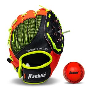 Franklin Sports neo-Grip Teeball Handschuh in Rot, 23 cm, ideal für junge Baseball-Spieler mit auffälligem Design und RTP-Technologie.