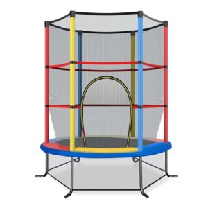 COSTWAY Ø165cm Gartentrampolin mit Sicherheitsnetz für Kinder, bunt und belastbar bis 135kg, ideal für Indoor und Outdoor Nutzung.