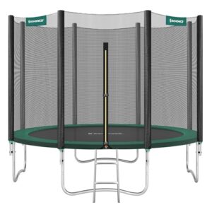 Ein rundes Gartentrampolin mit einem Durchmesser von 305 cm, Sicherheitsnetz und stabilen Stangen, ideal für Kinder zum Spielen und Springen im Freien.
