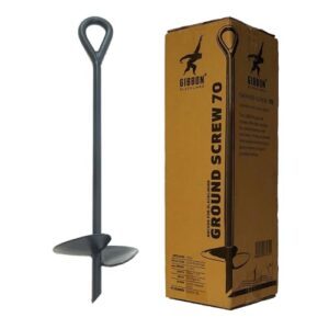 Gibbon Slacklines Ground Screw Bodenschraube mit einer Länge von 70 cm und Tellerbreite von 20 cm, ideal für Slacklines ohne Bäume, aus robustem schwarz lackiertem Stahl.