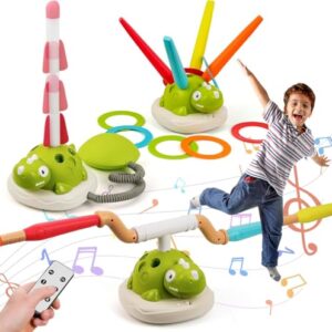 Hengrongshen 3 In 1 Musical Jump Toy für Kinder, zeigt eine bunte Schildkröte mit flexiblem Stäben und Ringen, ideal für Spiel und Bewegung, unterstützt motorische Fähigkeiten.