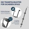 Hudora Universalleiter für Trampoline mit rutschhemmenden breiten Stufen, höhenverstellbar und stabil für sicheren Zugang und Spaß beim Trampolinspringen.