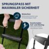 HUDORA Universalleiter mit rutschhemmenden Stufen und breiten Flächen für sicheren Auf- und Abstieg auf Trampolinen, aus robustem, UV-beständigem Stahl.