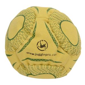 Juggle Pro Footbag in leuchtendem Gelb mit 8 Paneelen, handgenäht aus hochwertigem Synthetik-Stoff, ideal für Jongliertraining und Tricks.