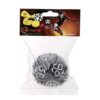 Juggle Pro Footbag Chainmail Ninja in transparenter Verpackung mit energischem Hintergrundmotiv eines Spielers, der Fußball spielt. Metall- und Gummiringe sorgen für optimale Kontrolle und Performance beim Jonglieren.