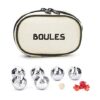 Kikkerland GG90 Boules Set S mit glänzenden Metallkugeln und Tasche für Outdoor-Spiele.
