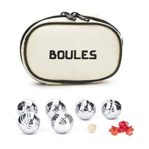 Kikkerland GG90 Boules Set S mit glänzenden Metallkugeln und Tasche für Outdoor-Spiele.