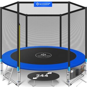 Rundes KESSER Trampolin mit Sicherheitsnetz und Leiter, Durchmesser 244 cm, blau, geeignet für Kinder und Erwachsene, hohe Belastbarkeit bis 150 kg