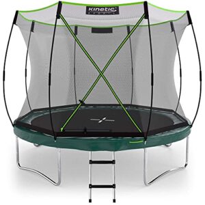 Rundes KINETIC SPORTS Trampolin im Bungee Safety Elite Design, mit sicherem Sicherheitsnetz und gepolstertem Rand für Kinder und Erwachsene, ideal für den Garten.