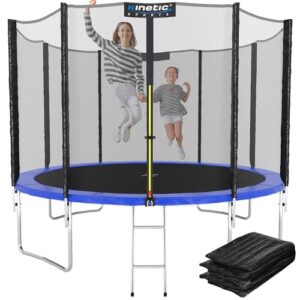 Kinetic Sports Trampolin Outdoor 'Salto Plus' mit Sicherheitsnetz und Randabdeckung, ideal für Kinder und Familien im Garten, inklusive Leiter und robustem Design, Durchmesser 244 cm.