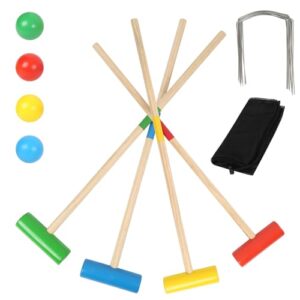 Krocket Spielset für 2-4 Spieler mit Holzschlägern und bunten Bällen in Tragetasche für Familienaktivitäten im Freien.