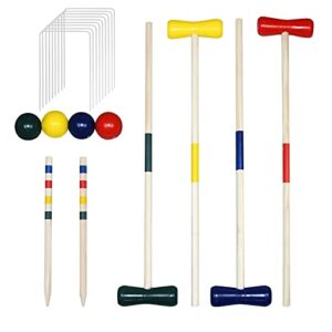 NAIZY Krocket Spielset aus Holz mit Schläger, Bällen und Toren für 4 Spieler im Garten.