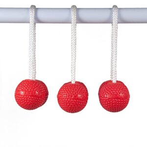 Drei rote weiche Kugeln im 3er-Set für Ladderball, geeignet für sicheres Spielvergnügen für Kinder und Erwachsene.
