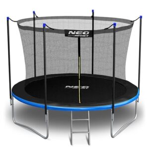 Neo-Sport Trampolin outdoor für Kinder mit Sicherheitsnetz, gepolsterten Stangen und Metallleiter, ideal für Garten und Terrasse.