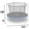 Rundes Neo-Sport Trampolin mit 312 cm Durchmesser, ausgestattet mit Sicherheitsnetz, gepolsterten Stangen und Metallleiter für Kinder und Familien.