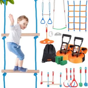 Aktionreiches VEVOR Ninja Slackline Hindernisse Set mit kindgerechten Kletterelementen und Spielgeräten für Outdoor-Training und Spaß im Garten.