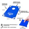 Original Offizielles Cornhole® Spielset mit blauer Spielfläche, stabilen Brettern und farbigen Beanbags für unterhaltsame Outdoor-Aktivitäten.