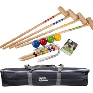 GICO Krocketspiel Set für 4 Spieler mit Holzschlägern, bunten Bällen und stabilen Toren in Transporttasche - ideales Gartenfamilien Spiel