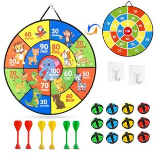 RHQFDM Dartscheibe für Kinder in buntem Cartoon-Design mit 12 Klebebaällen und 6 Sticky Darts, ideal für Spiele und Aktivitäten bei Kindern