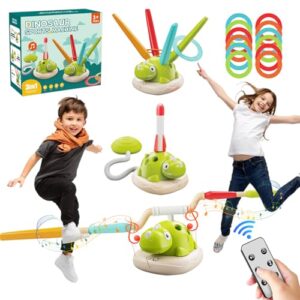 Shinybox 3 in 1 Outdoor Spielzeug für Kinder, interaktives Ringwurfspiel, Seilspringmaschine und Raketenwerfer mit Dinosauriermotiv, geeignet für Kinder ab 3 Jahren