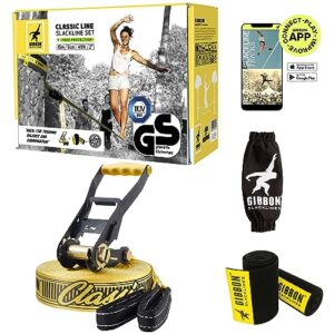 Gibbon Slacklines ClassicLine Komplett-Set 25m mit Baumschutz, ergonomischer Ratsche und TÜV-geprüfter Sicherheit, perfekt für Anfänger und Fortgeschrittene.