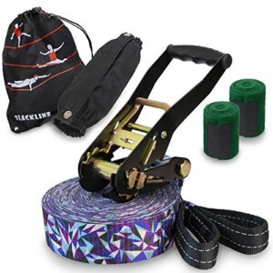 ALPIDEX Slackline Set 15 m mit Baumschutz und Ratschenschutz für Kinder und Anfänger, ideal zur Verbesserung von Gleichgewicht und Koordination.