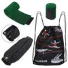 ALPIDEX Slackline Set 15 m mit Baumschutz und Ratschenschutz, ideal für Kinder und Anfänger, präsentiert auf dunklem Hintergrund mit Sportmotiven