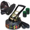 ALPIDEX Slackline Set 15m mit Baumschutz und Ratschenschutz, geeignet für Kinder und Anfänger, hochwertiges Material und modernes Design