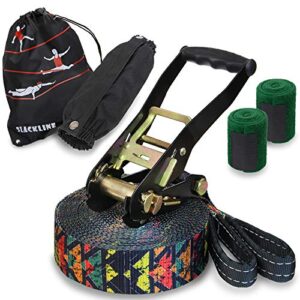 ALPIDEX Slackline Set 15m mit Baumschutz und Ratschenschutz, geeignet für Kinder und Anfänger, hochwertiges Material und modernes Design