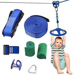 BUBBLEBAY Slackline-Set mit Seilrolle und Baumschutz, 15 Meter lange Slackline, Junge spielt auf dem Set im Freien mit Sicherheitsvorrichtungen.