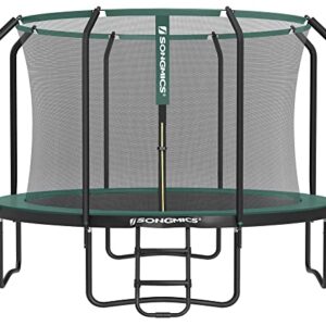 Rundes Gartentrampolin mit einem Durchmesser von 305 cm, ausgestattet mit einem hohen Sicherheitsnetz und einer stabilen Leiter, ideal für Kinder und Familien für sicheren Sprungspaß im Freien.