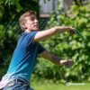 Schildkröt Speed-Badminton Set mit zwei handlichen Aluminium-Rackets und drei windstabilen Bällen in einer grünen Tragetasche, ideal für Sport im Freien.
